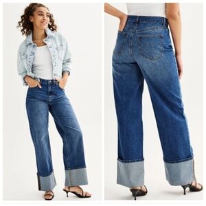 Tinseltown Retro Y2K Hi-Rise Wide Leg Cuffed Jeans Dark Wash Size 0